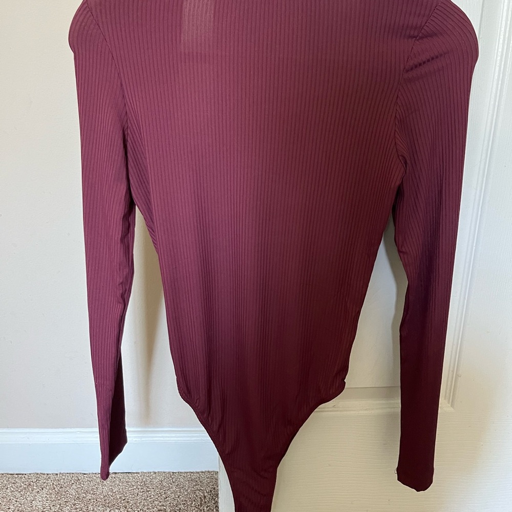 Lulu's Deep Burgundy Long Sleeve Bodysuit - Picture 2 of 2